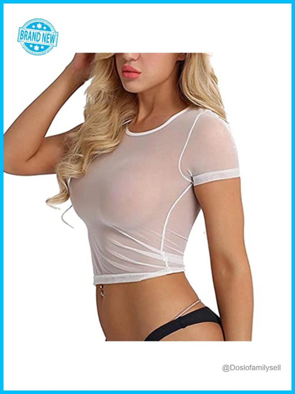 Sheer Lace Mesh Crop Top Sexy Short Sleeve See Through Lingerie Sleepwear